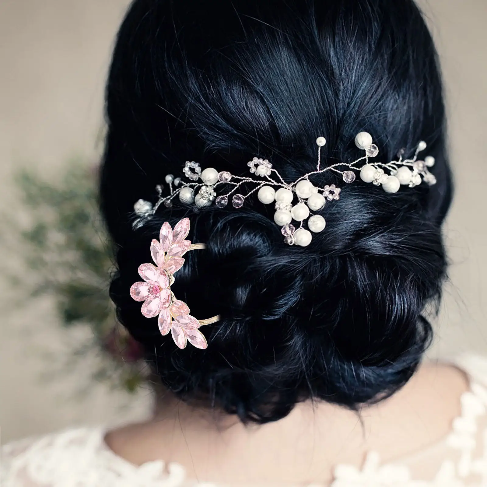 U-Shaped Rhinestone Flower Hairpin Metal Hair Stick for Chignon Bun Updo Elegant Bridal Wedding Bride Bridesmaid Hair