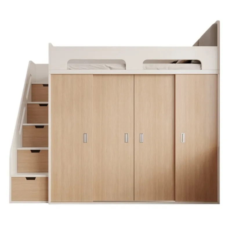 Solid wood bed and lower cabinet multi-functional combination bed cloakroom wardrobe bed integrated small apartment
