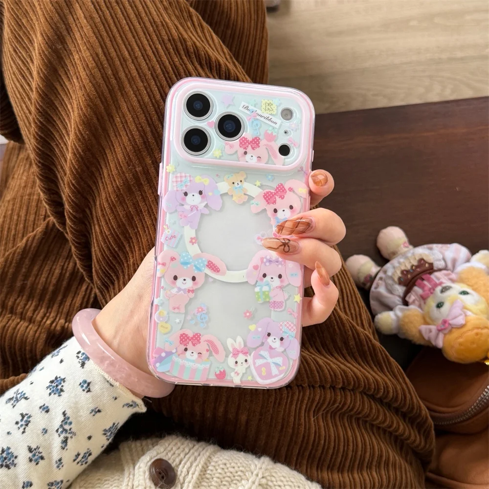 Etui na telefon iPhone 15 Pro 13 14 16 17 Pro Max z motywem króliczka kawaii, z mocowaniem magnetycznym, urocze etui z kreskówkowym motywem, kompatybilne z podstawką Magsafe, Funda — zdjęcie produktu 5