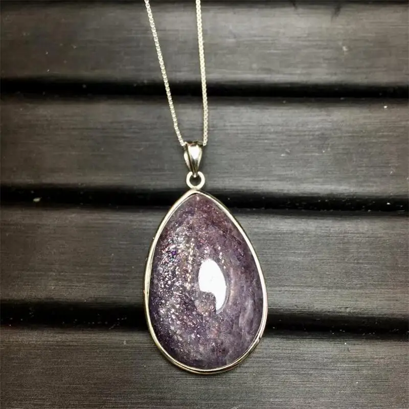 S925 الطبيعية ايوليت دمعة قلادة اليدوية شفاء كريستال حجر مجوهرات هدايا عيد الميلاد 33.7-38 مللي متر