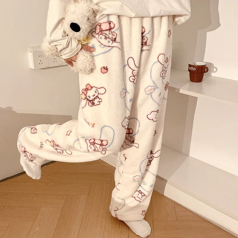 

Новые осенне-зимние спальные штаны для девочек Sanrio Hello Kitty Kawaii, утепленные теплые повседневные домашние штаны с героями мультфильмов, подарок на Хэллоуин