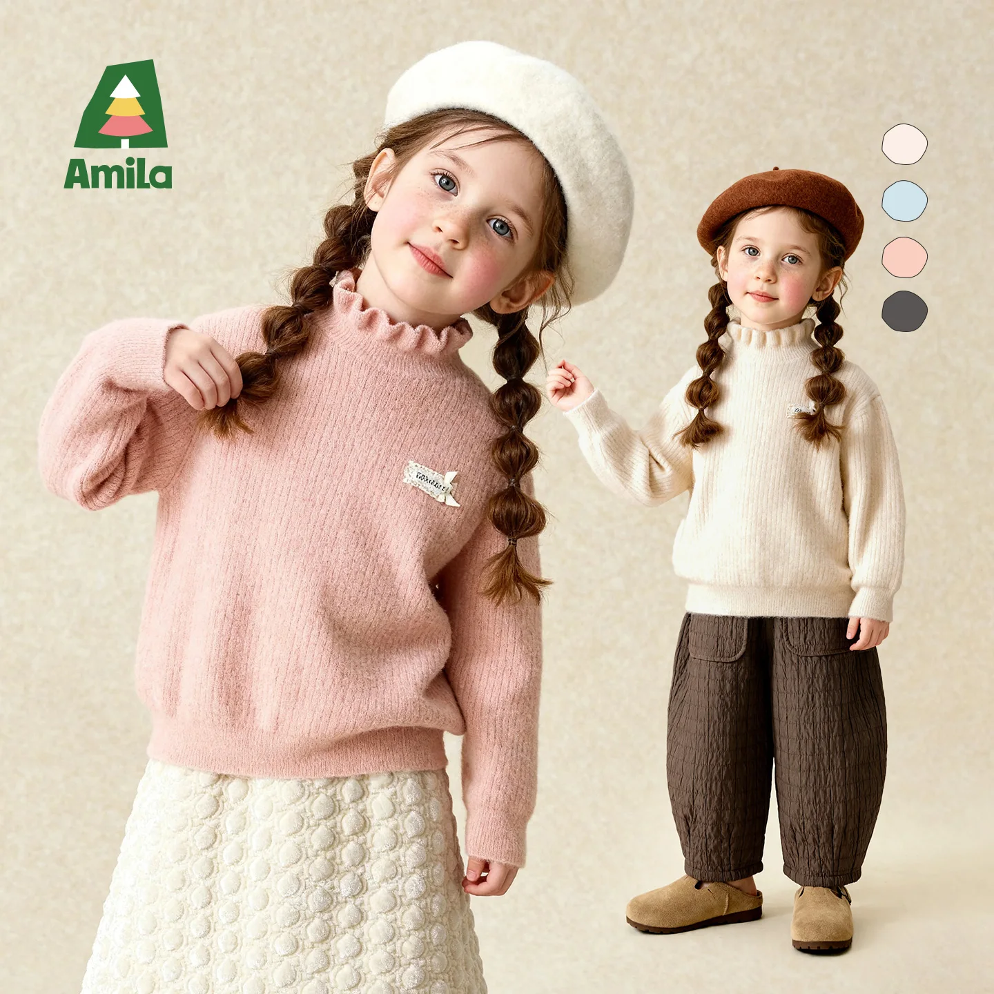 

Зимний детский однотонный свитер Amila Kids 2025, теплый топ с высоким воротом, мягкий и не пирсинг кожи, повседневная одежда для интерьера