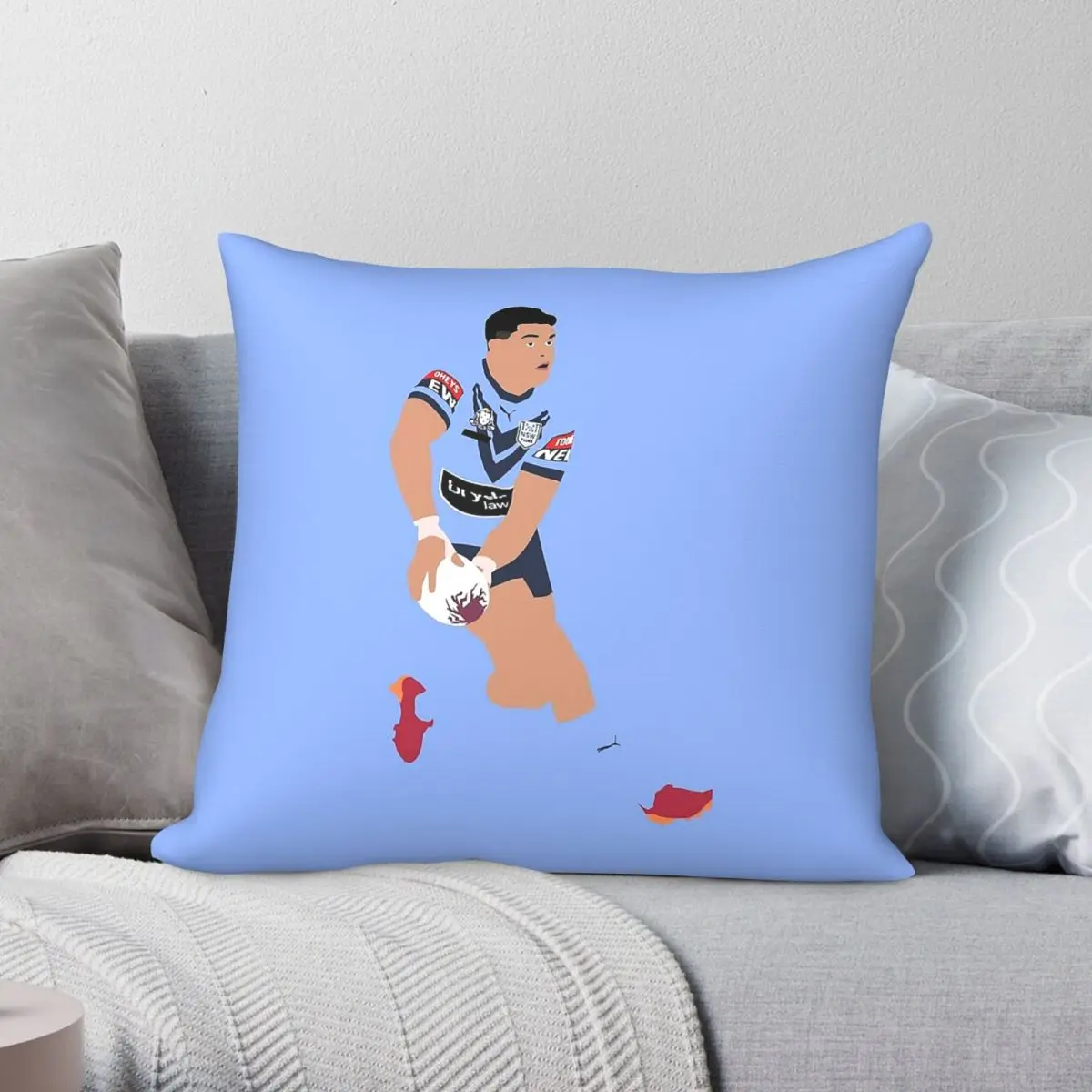 Latrell Mitchell Rugby Square Pillowcase Polyester Linen Velvet Pattern Zip Decor Throw Pillow Case Home Cushion Cover 18