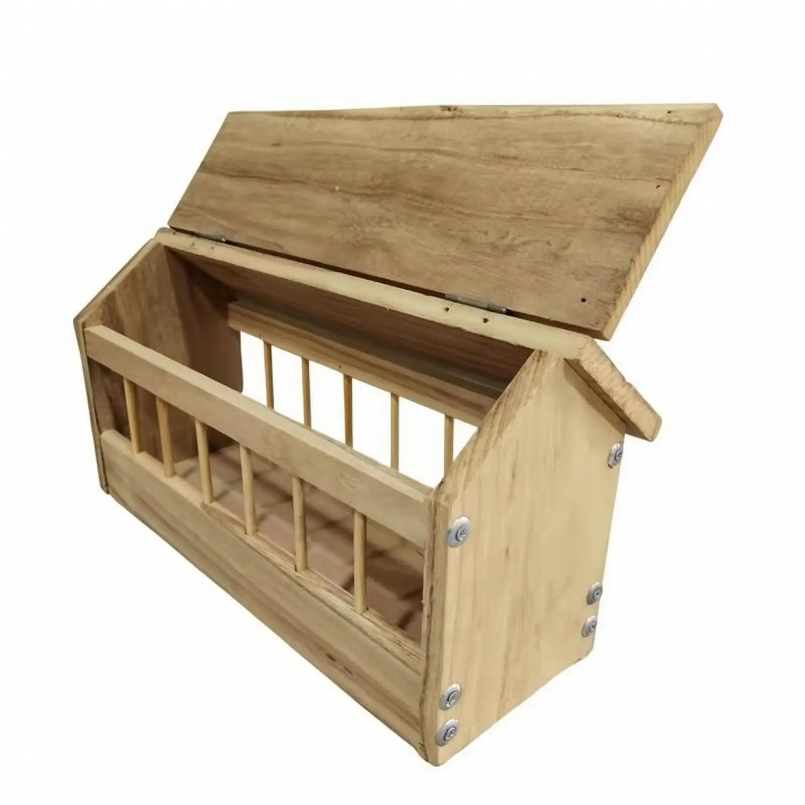 Solid Wood Poultry Automatic Feeder for Pigeons Aviary Backyard Covered Trough Bird Feeding Station