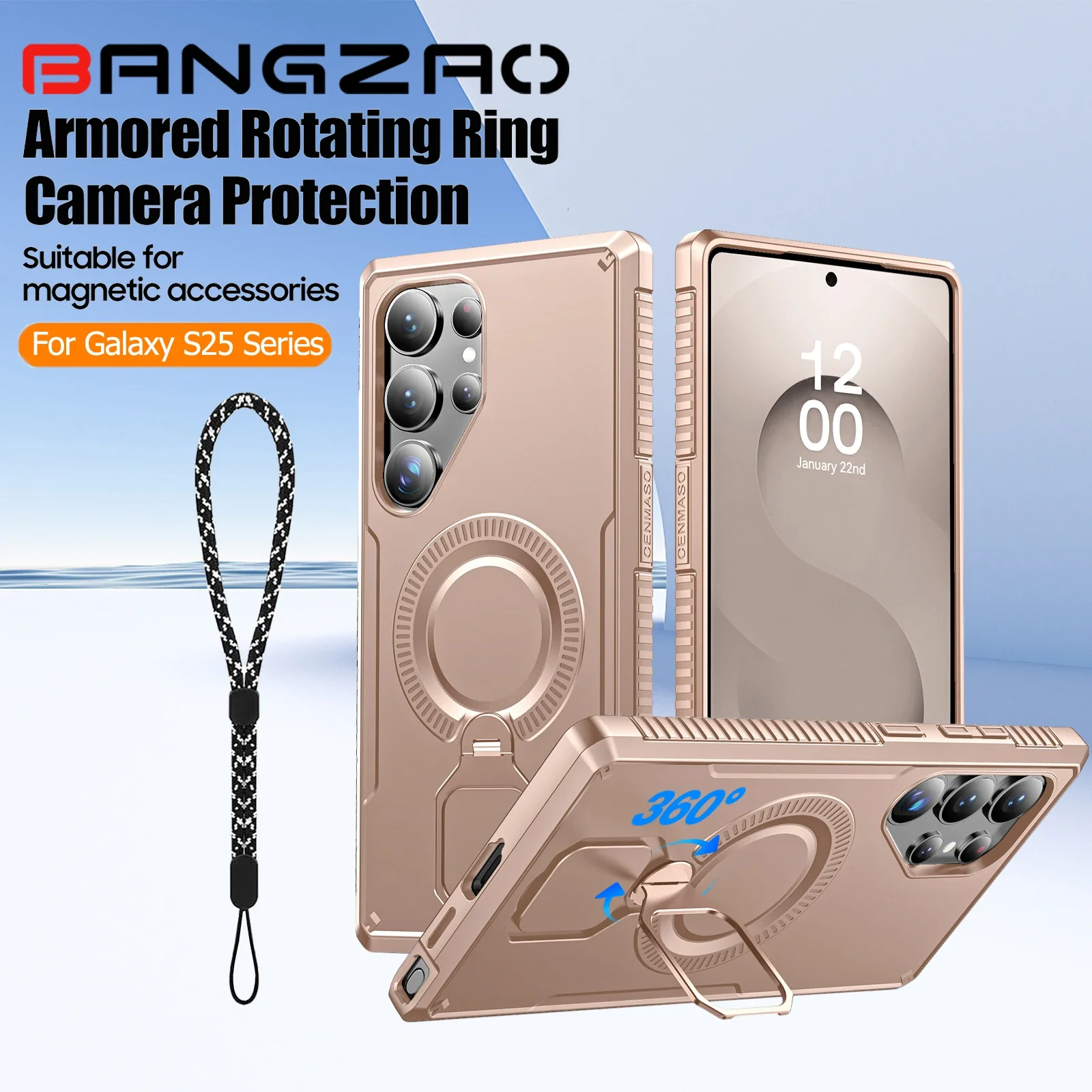 

Для Galaxy S25 Edge S25Ultra бронированная защита от падения вращающееся магнитное кольцо для защиты камеры, аксессуары для телефонов Magsafe-шампанское