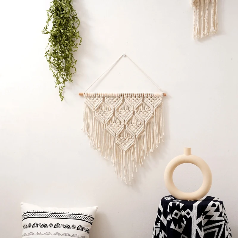 Tapiz de macramé bohemio para colgar en la pared, decoración de arte de pared geométrica hermosa