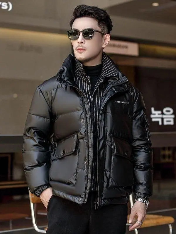 

Зимний утепленный мужской пуховик с воротником-стойкой, теплая верхняя одежда, модный новый дизайн 2025 года, комплект из двух предметов (имитация)