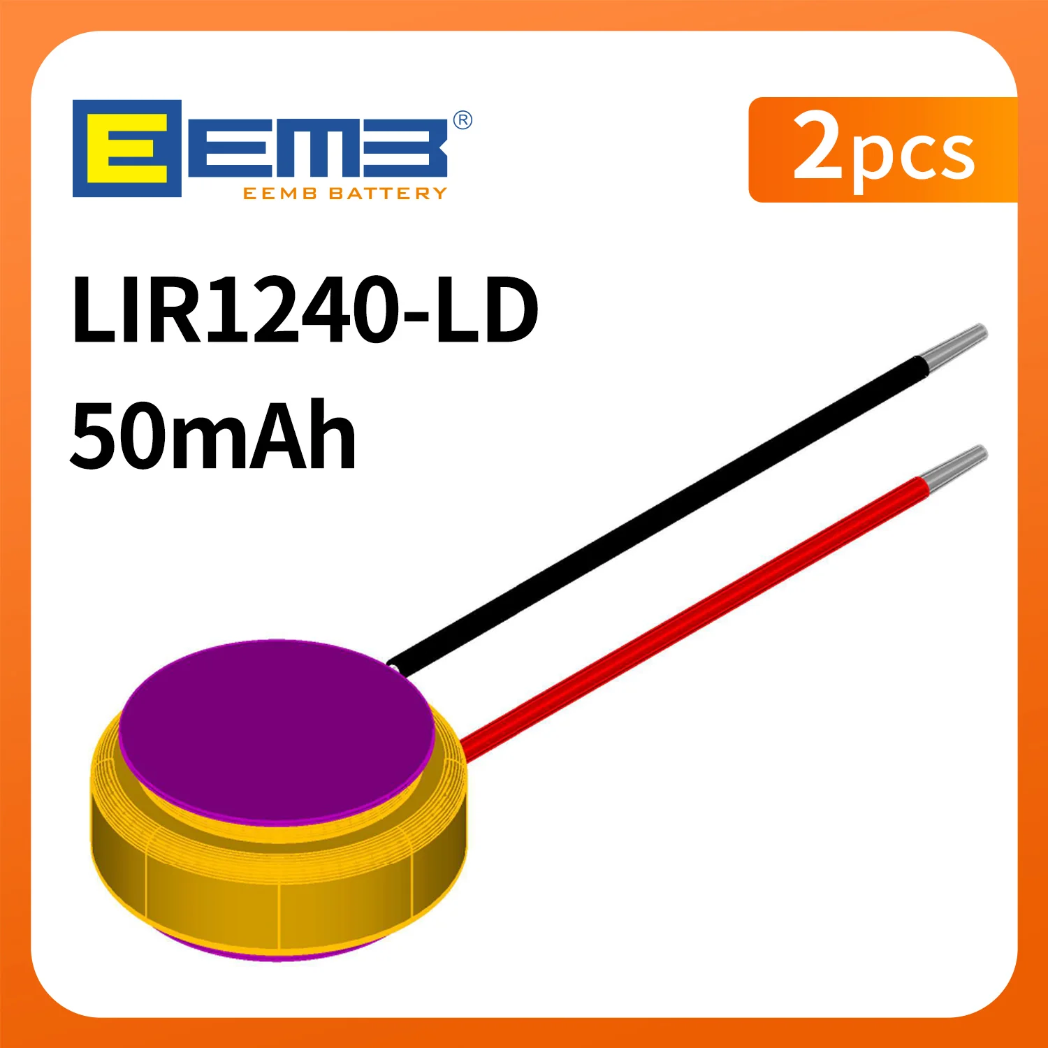 EEMB Button Battery With 2 Wires LIR1240 LIR1254 LIR1454 LIR1654 3.7V/3.6V Rechargeable Coin Cell for Wearable Device Headphone