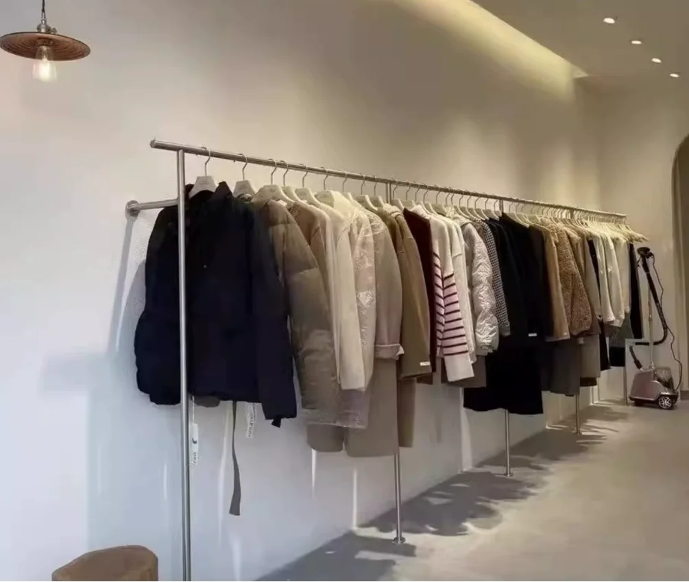 Clothing store display rack, stainless steel wall shelf, women's clothing store special bold clothes hanging pole display rack