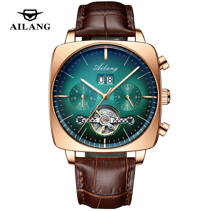 

AILANG модные мужские квадратные механические часы полые водонепроницаемые светящиеся календари многофункциональные автоматические наручные часы с турбийоном