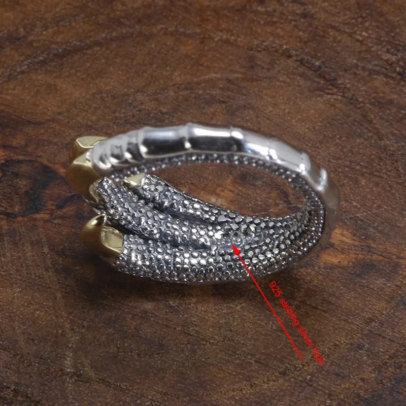 Genuine Solid 925 Silver Rings Vintage Dragon Claw Rings for Men Adjustable Sterling Silver Rings Anello Uomo Jewelry