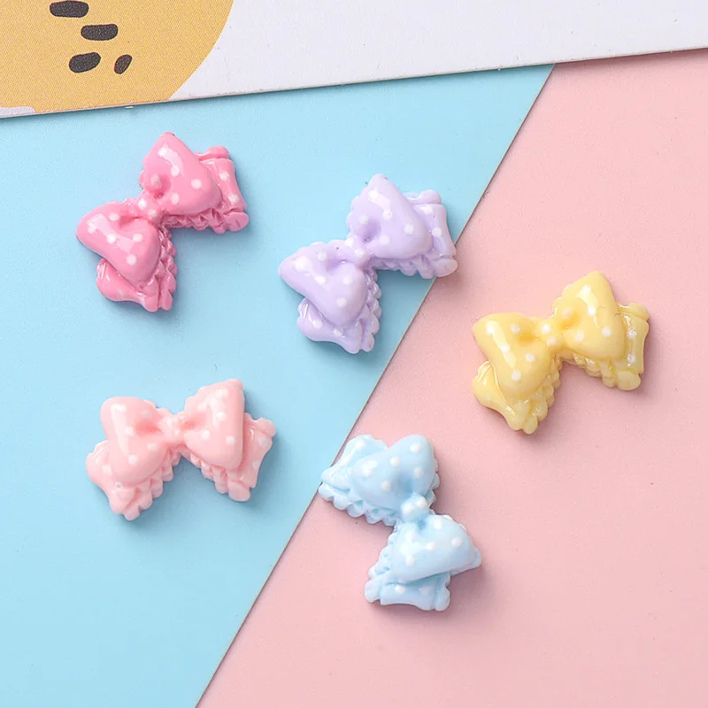 

10pcs Kawaii Pink Dot Bow DIY Cartoon Glossy Resin Accessories Parts Hair Clips Phone Case Water Cup Nail Art Decoration Charm