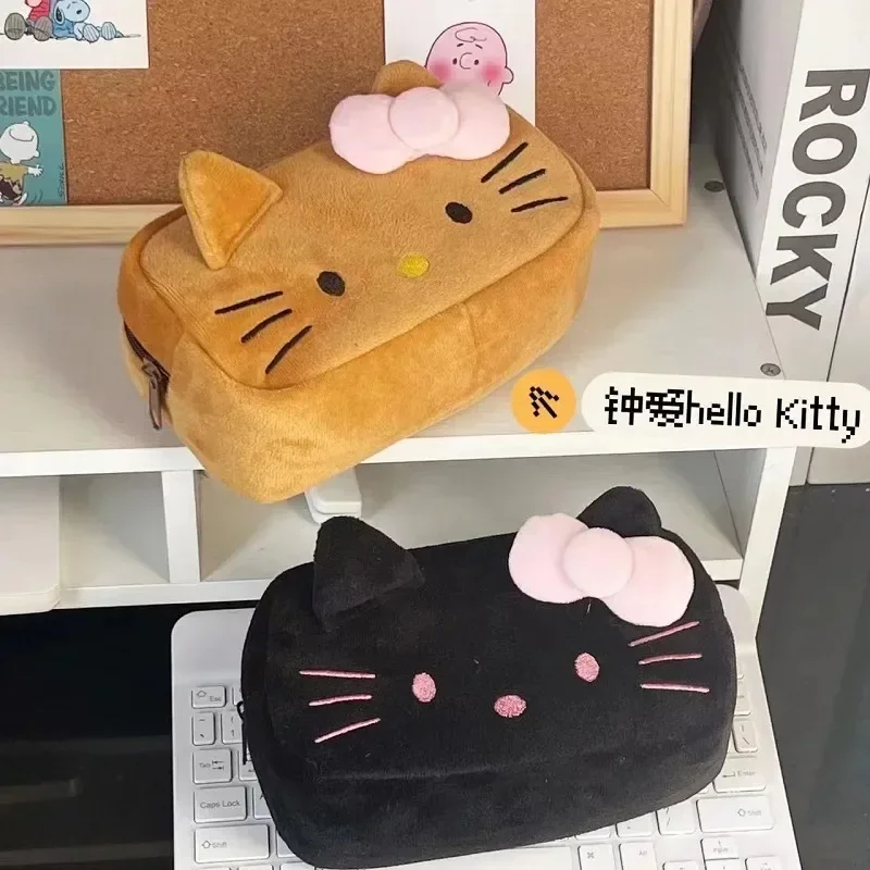 Cute Hello Kitty Plush Pencil Case Cartoon Anime Cosmetic Storage Bag Kawaii Large Capacity Girl Birthday Stationery Gifts