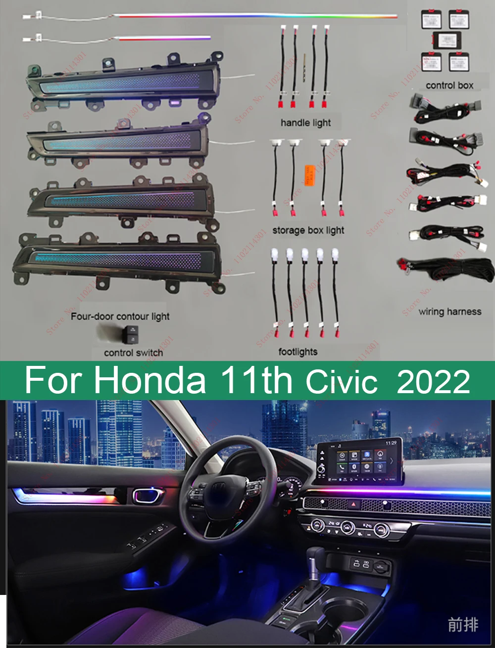 2022 FOR Honda civic 11th Car Interior Neon RGB Led Atmosphere Lights Bluetooth Control Music Control Decorative Ambient Lights