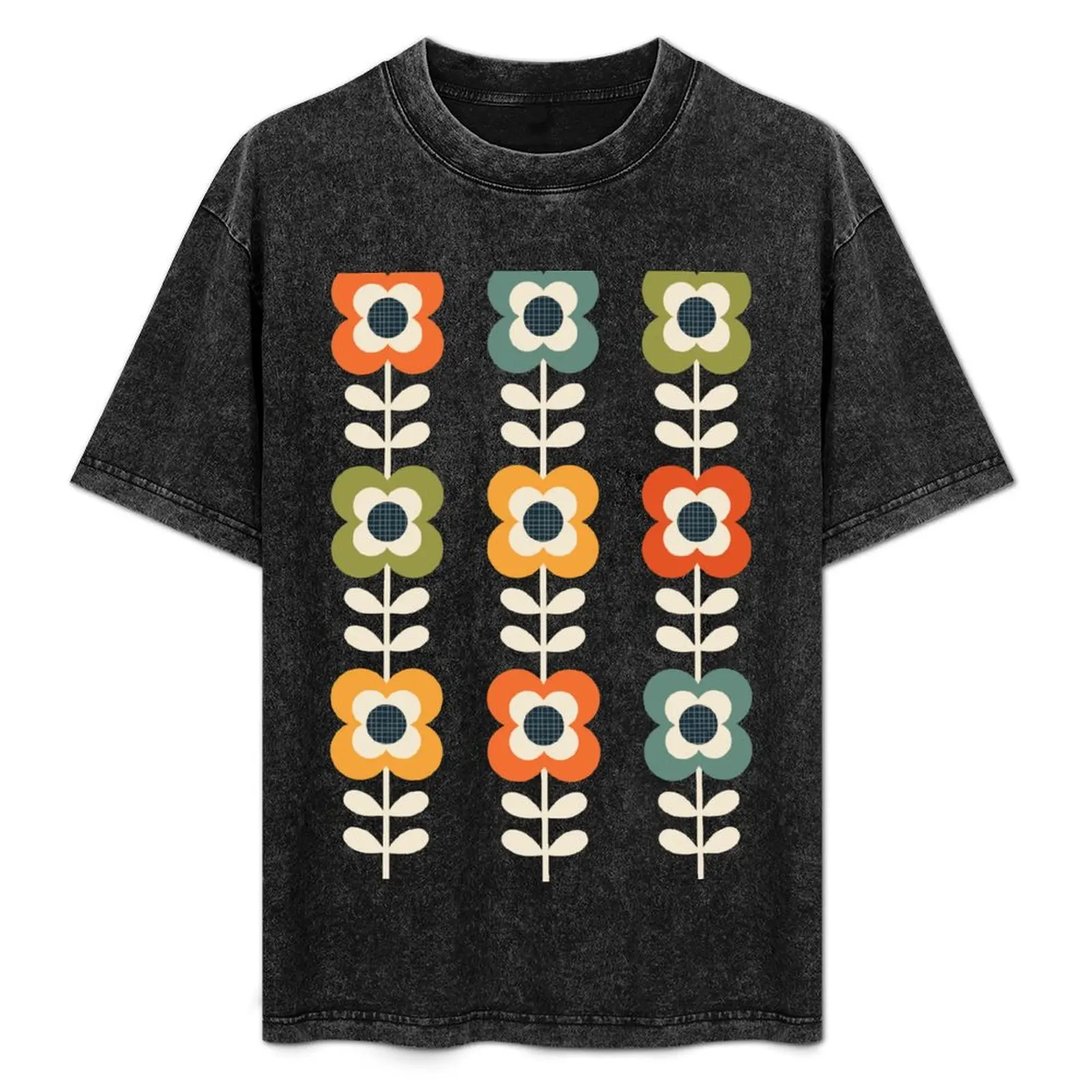 

Mod Flowers in Retro Colors on Charcoal T-Shirt cotton t shirts man 100% t shirts with prints T-Shirt