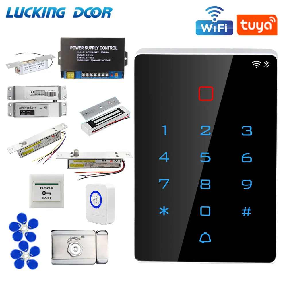 2.4G Wifi Remote Tuya APP 125khz RFID Access Control Kits Waterproof Backlight Touch Keypad Door Lock Opener Kit Sets Wiegand 26