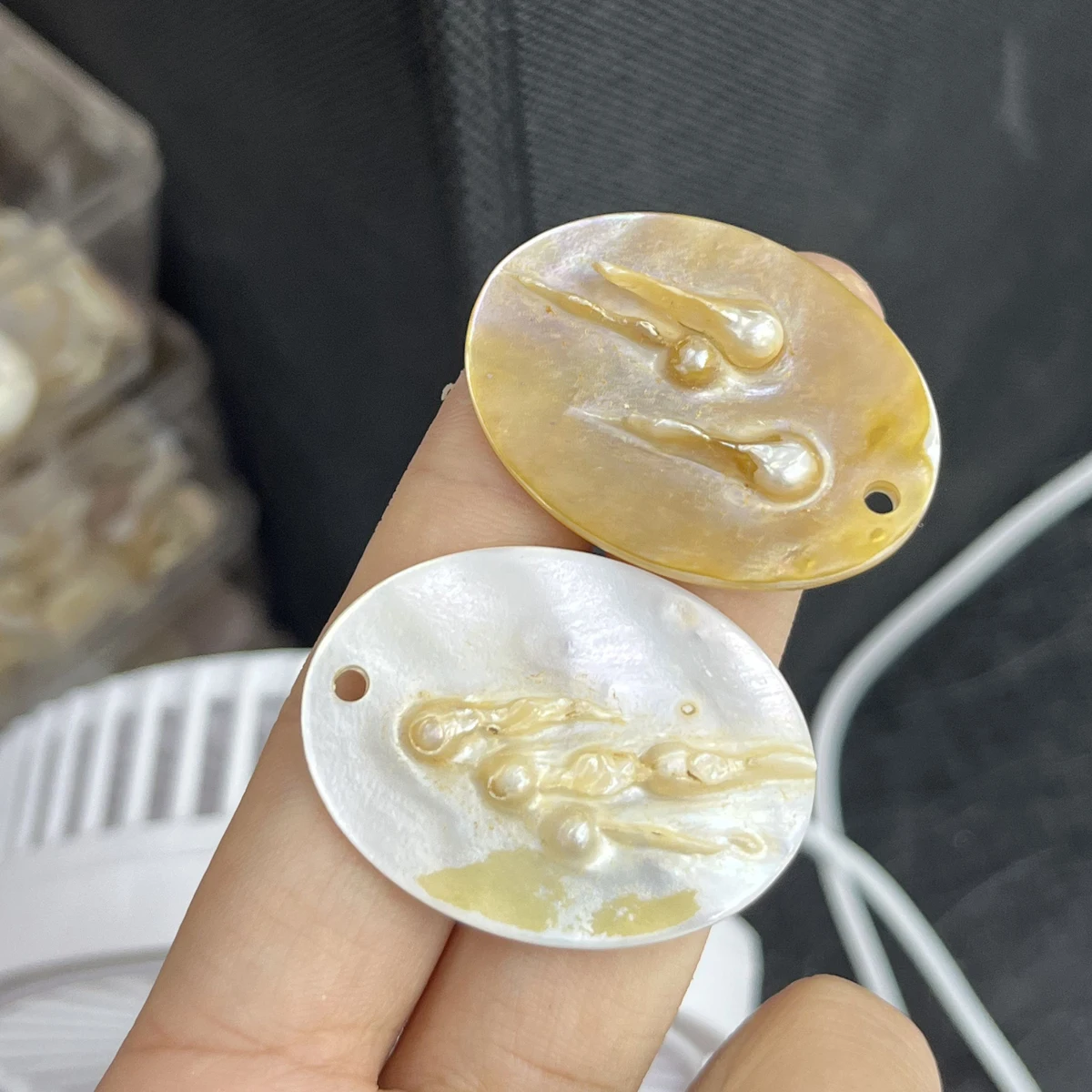 2 Stück 28x38mm Ovaler Anhänger aus Natürlicher Muschel Halbfertige Charms für Schmuckherstellung DIY Halskette Armband Zubehör Großhandel