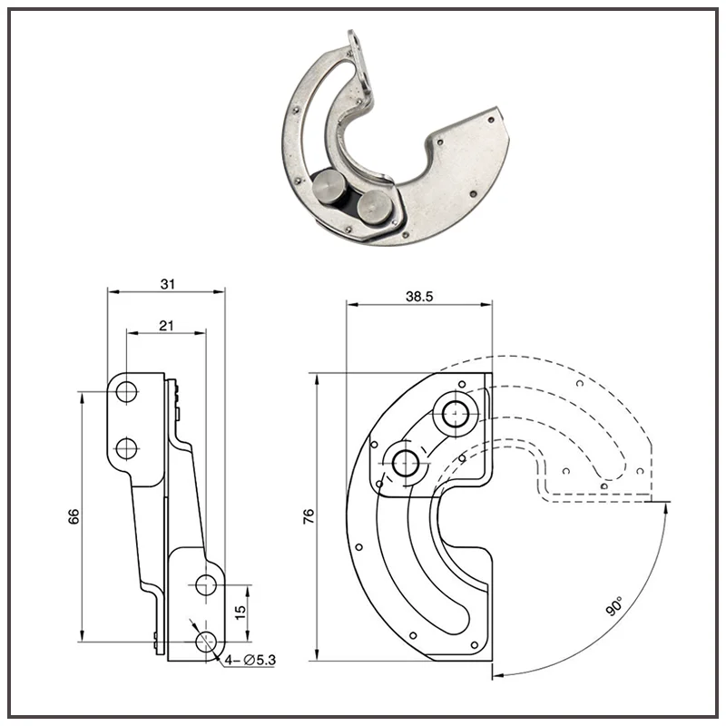 90 Degree Limit Hinge 304 Stainless Steel Concealed Sector Slide Hinge For Rotating Doors