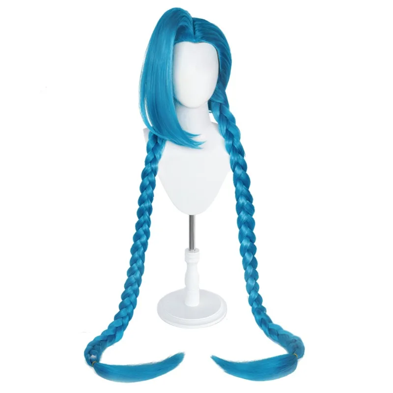 Loose Cannon Jinx Cosplay Wig Heat Resistant Synthetic Fiber Blue Double Bun Hairstyle Detachable Tails For Women Halloween LOL