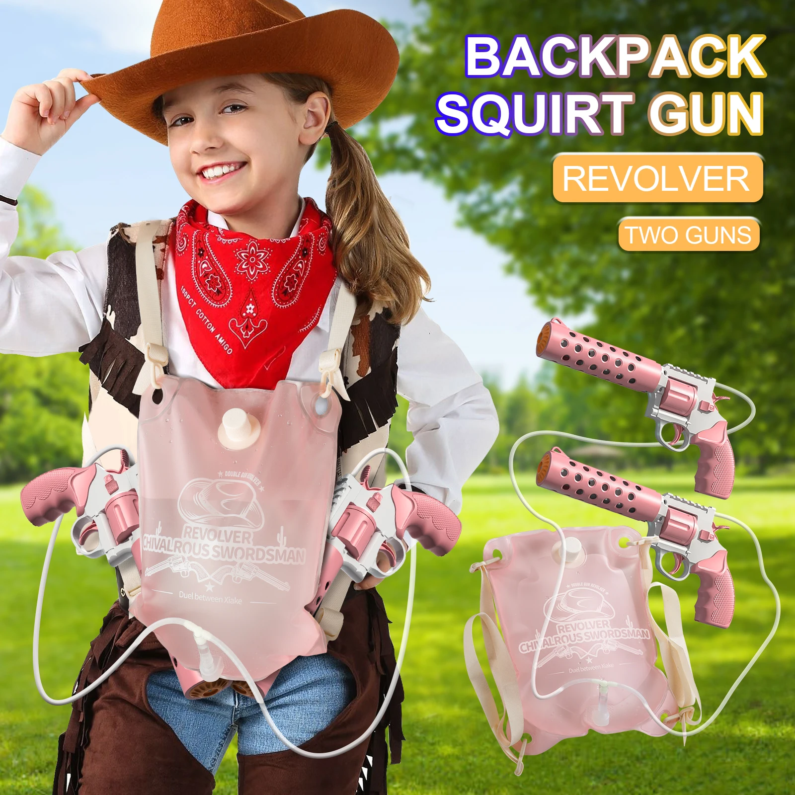 Electric Automatic Revolver Water Gun with Backpack for Kids - Outdoor Beach And Pool Shooting Toy Pistol Ideal for Sports  Fun