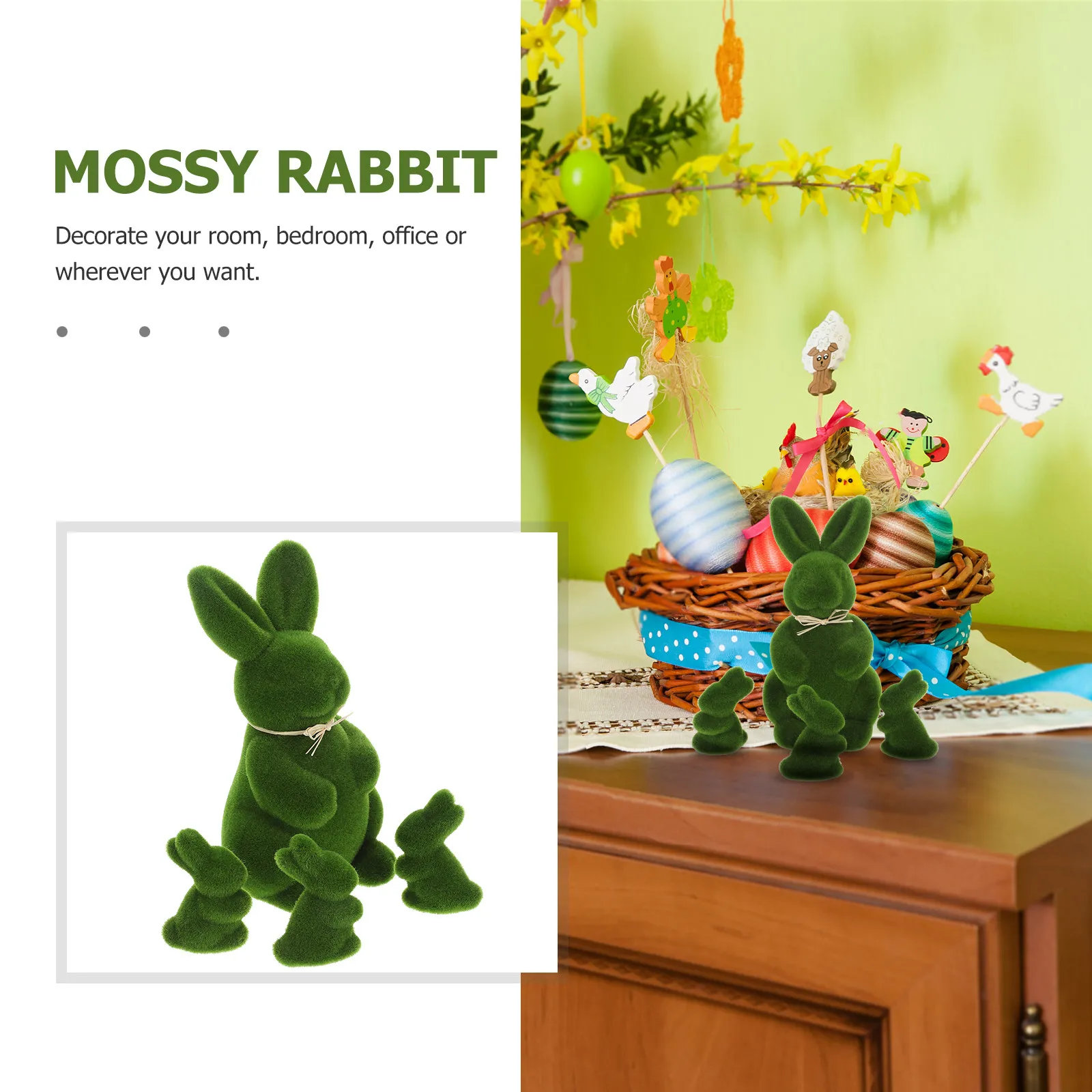 Easter Rabbit Decorations Set – 4pcs Artificial Grass Animal Figurines for Home, Office, Table & Garden