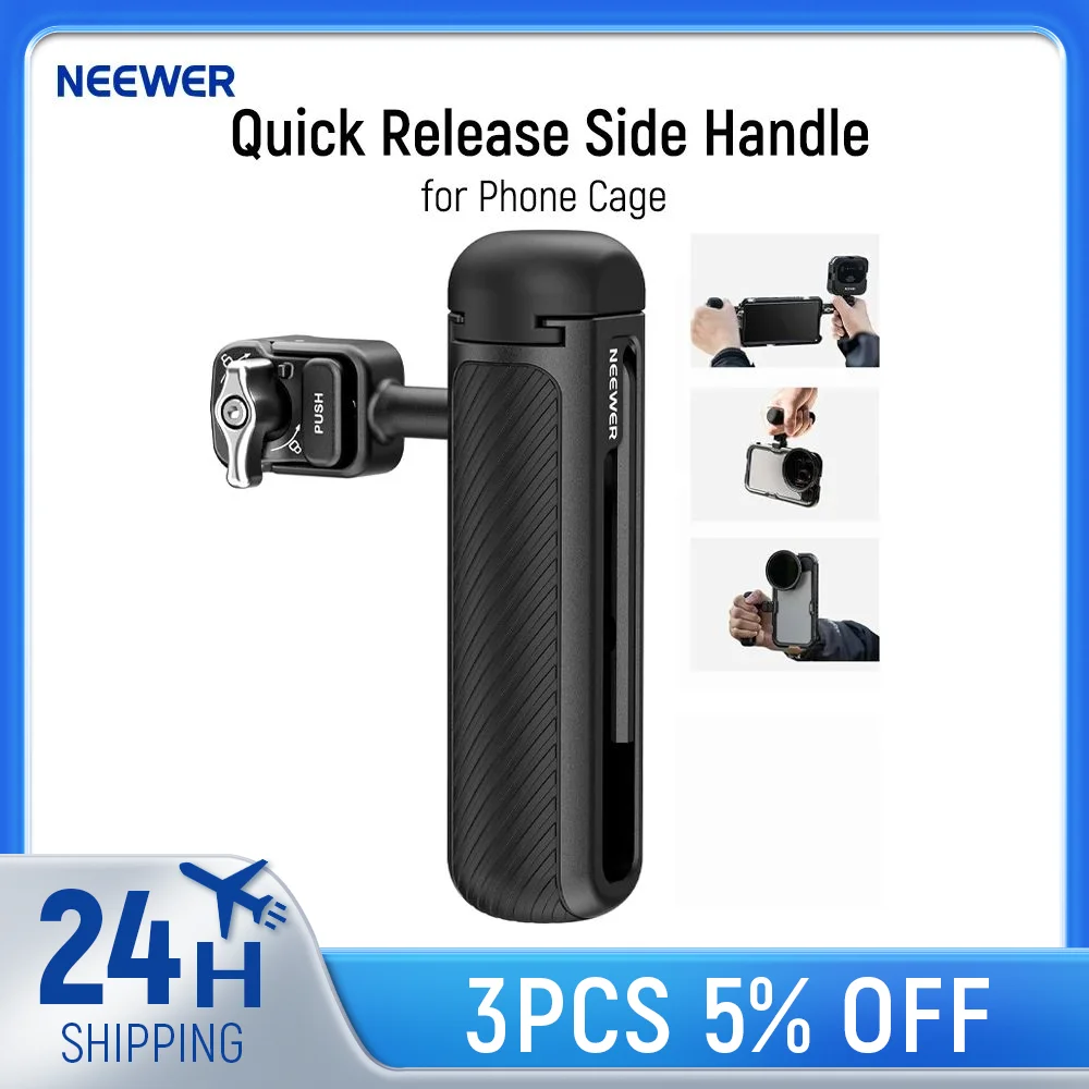 

NEEWER Quick Release Side Handle for Phone Cage PA073 PA074 for iPhone 16 Pro/16 Pro Max, PA042 for Samsung S24 Ultra