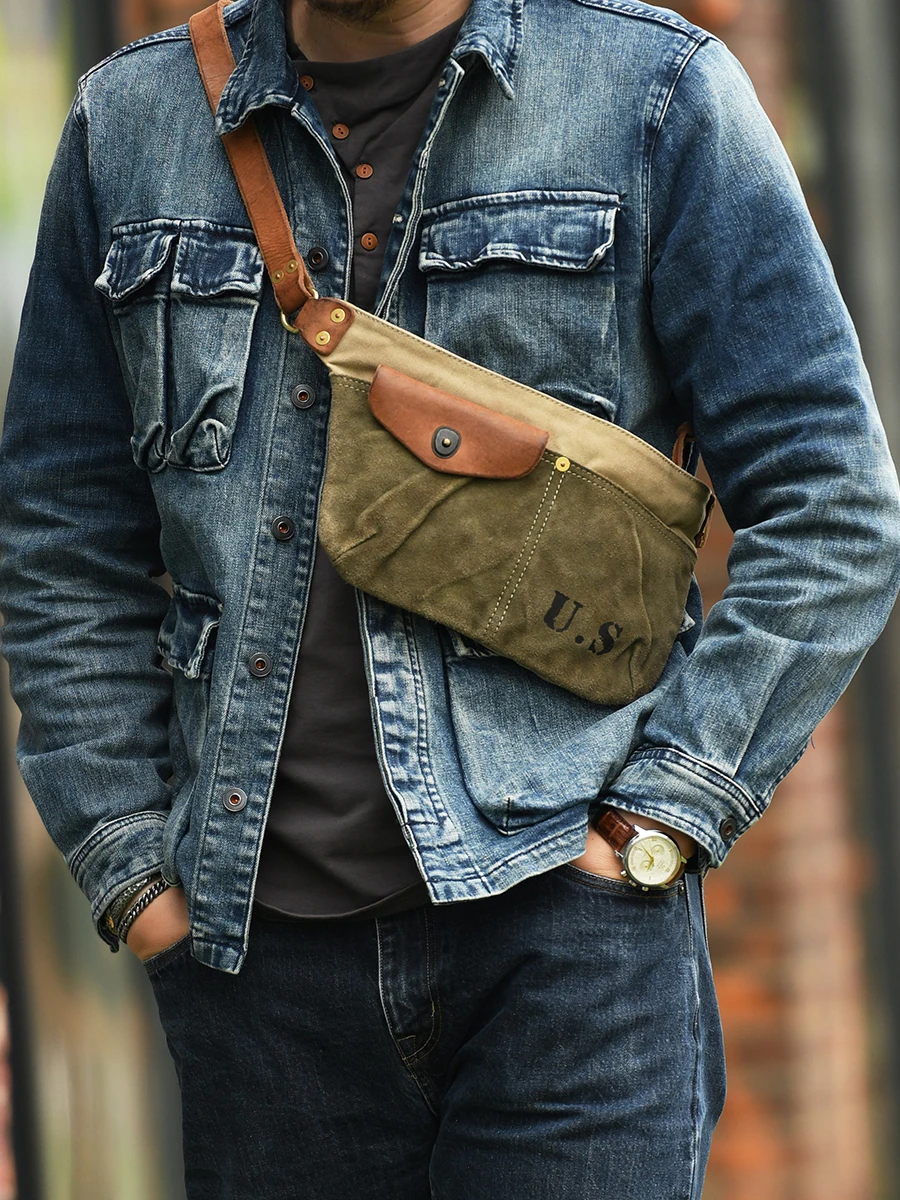 Vintage Canvas Leather Designer Shoulder Bag Men Crossbody Bag Vintage Small Outdoor Tactical Bag Messenger