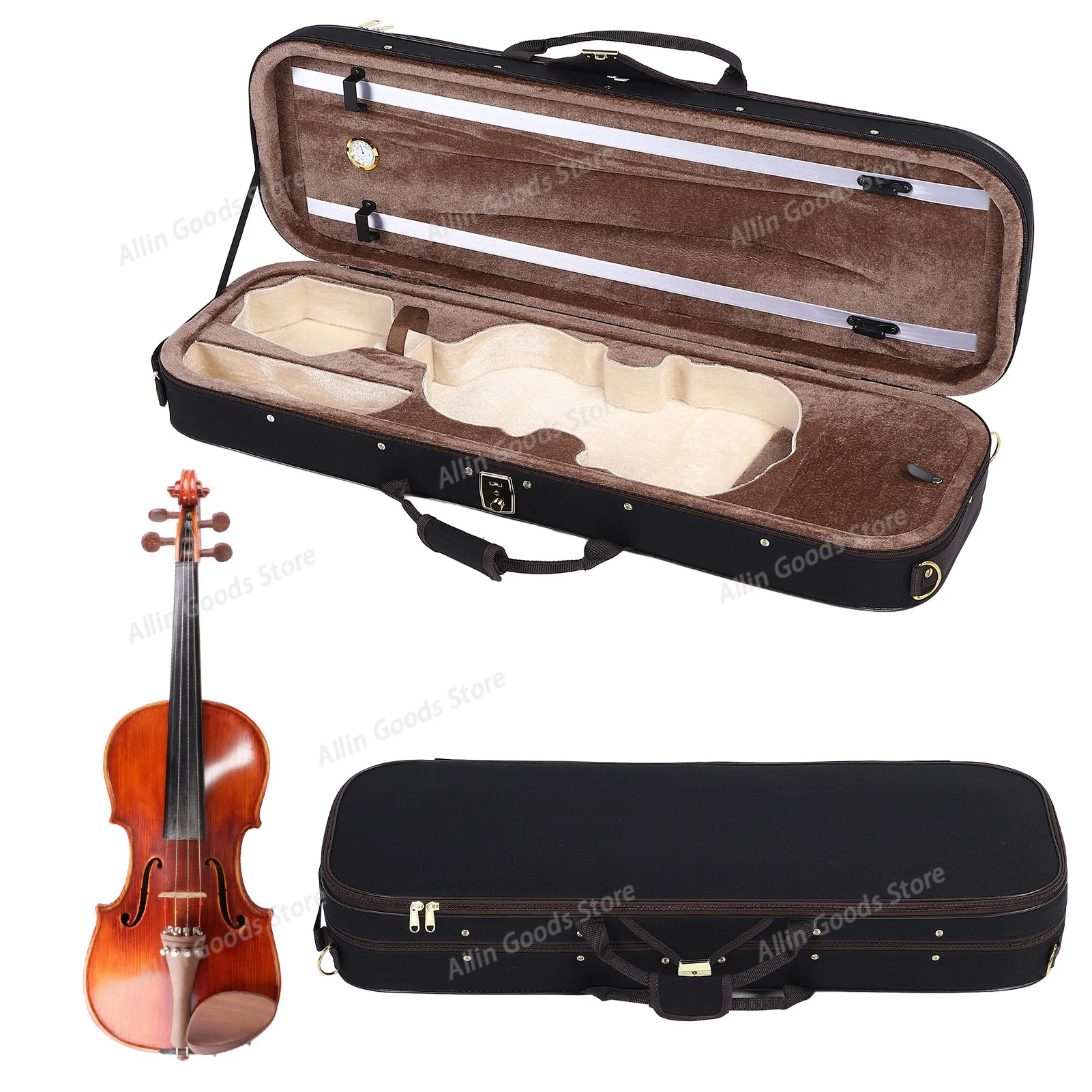 4/4 Size Hard Shell Violin Carrying Case Built-in Hygrometer, Shockproof Protective Container for Violin Storage
