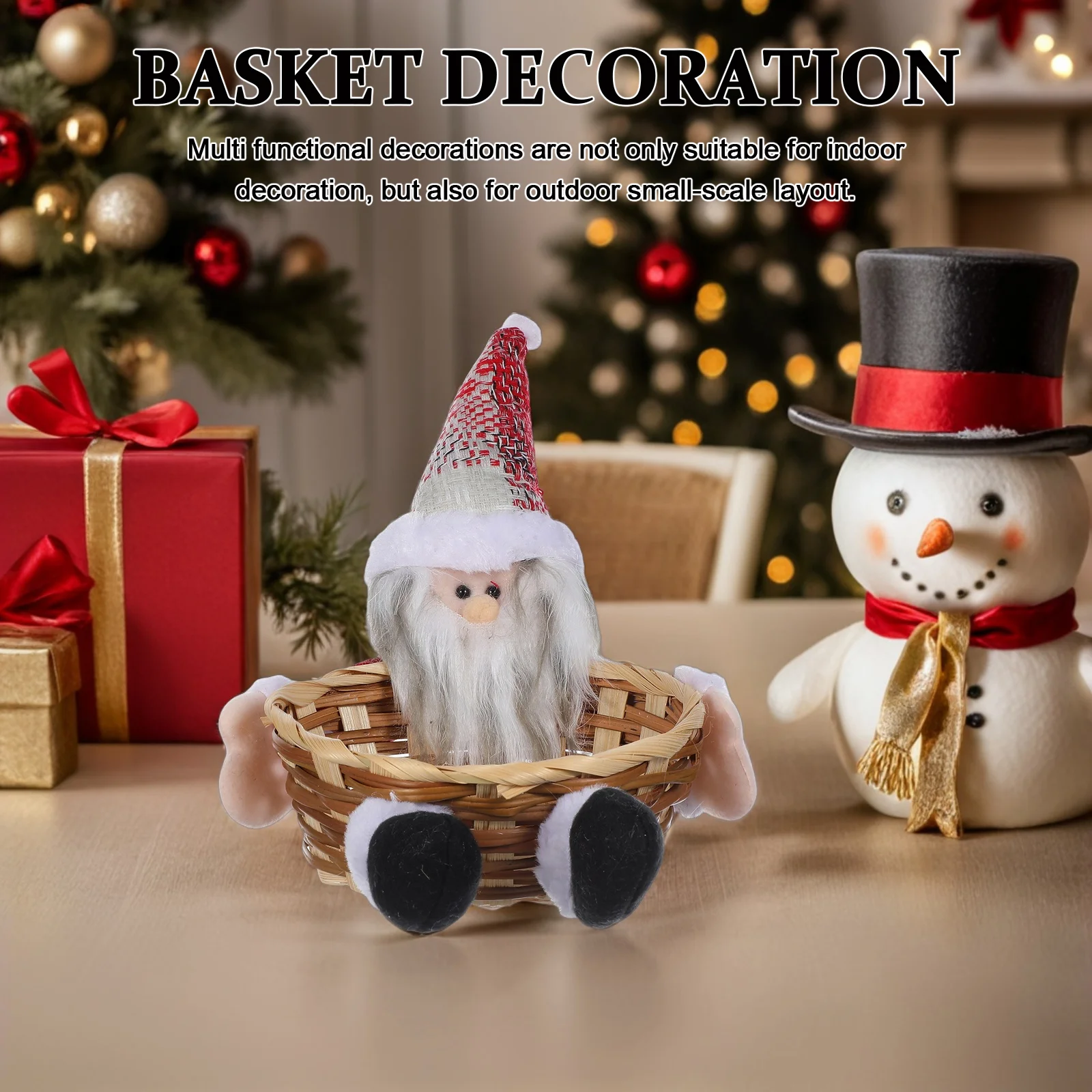 

Eco Friendly Christmas Woven Basket Reusable Bamboo Construction Candy Storage Bowl for Holiday Party Treats Kitchen Decor