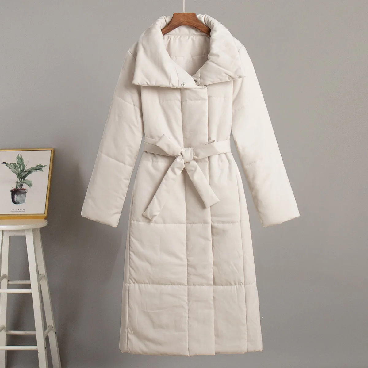 Long Cotton Jacket New Style Loose Casual Warm Long Standing Collar Cotton Jacket Clip