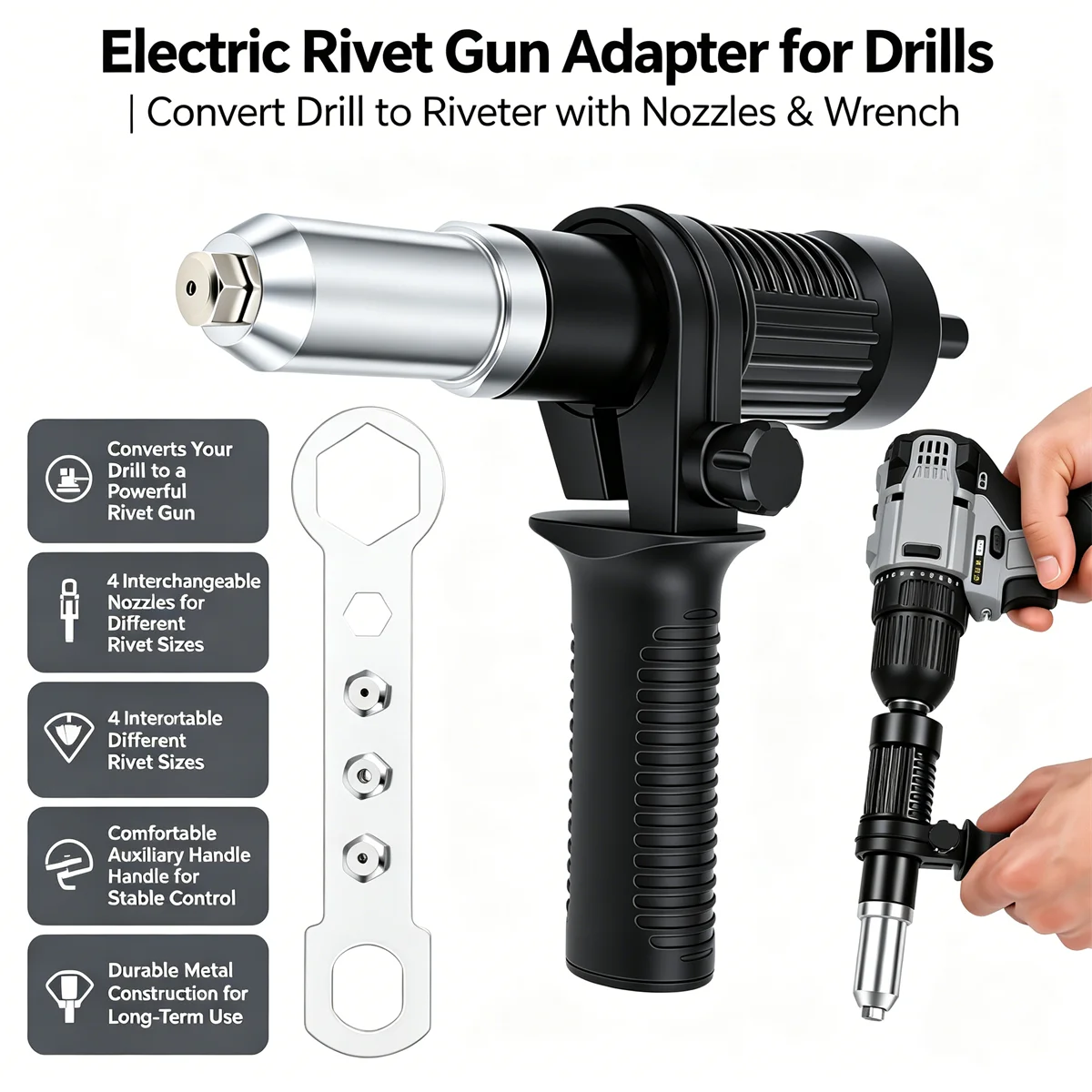 

Electric Rivet Gun Adapter 2.4-4.8mm Conversion Head for Cordless Riveting Tools with Hex Shaft for DIY Projects Rivet Gun Tool