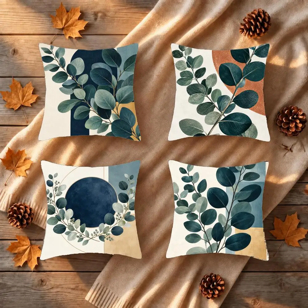 Eucalyptus Minimalist Serene Cushion Cover 1/4Pcs Soft Plush Throw Pillow Cover Double-Sided Print Sofa Living Room Decor