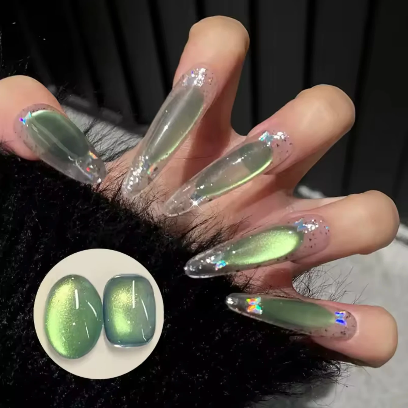 1-12 unidades 12ML Mais Vendido Esmalte em Gel Olho de Gato Magnético Série Verde com Efeito de Contas de Vidro Star Bamboo para Unhas Verdes, Nail Art e Suprimentos para Unhas