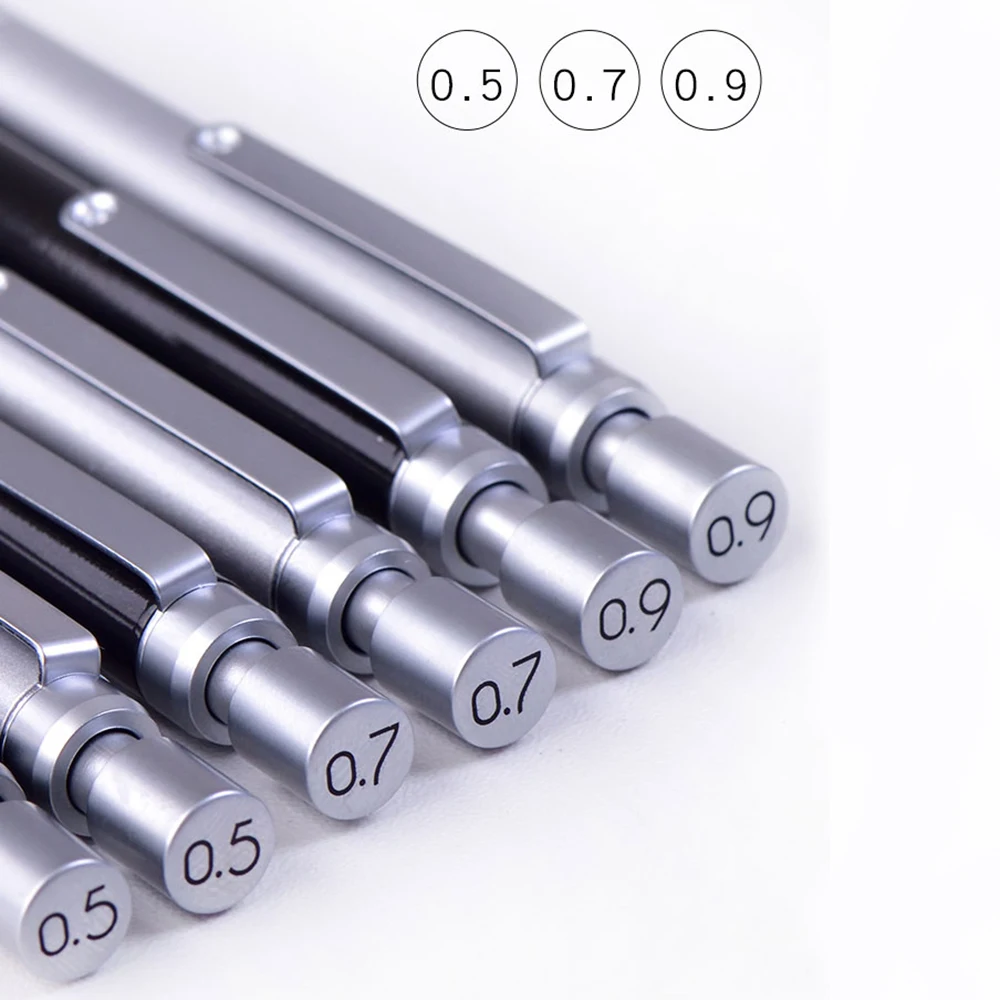1Pc Sketch Mechanical Pencils with lead for Drawing 0.5/0.7/0.9mm Metal Low barycenter Automatic Pencil