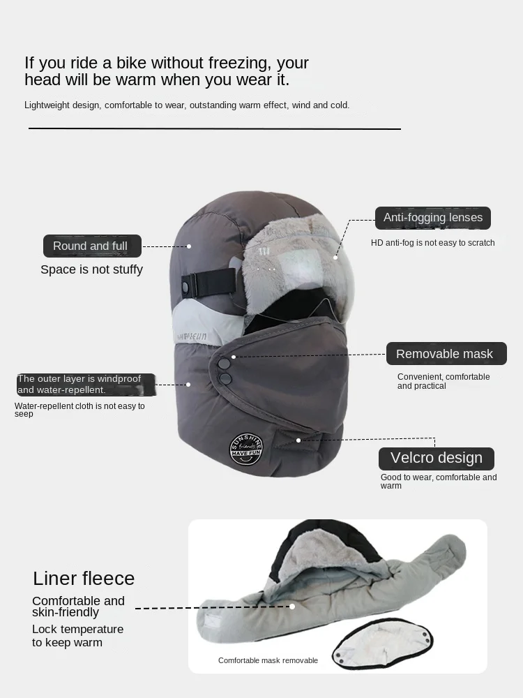 Winter Down Bomber Hat for Men and Women, Russian Ushanka,Eskimo Trapper Caps with Hood, Earflap Goggles, Windproof Mask, 4 in 1