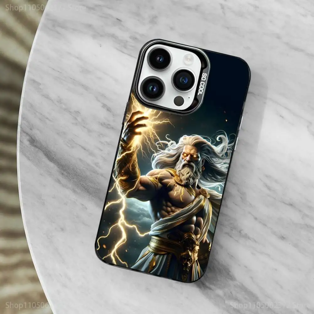 Capa de telefone da mitologia da arte grega zeus para iphone 11,12,13,16,14,15, mini, pro,xs, max preto fosco capa à prova de choque