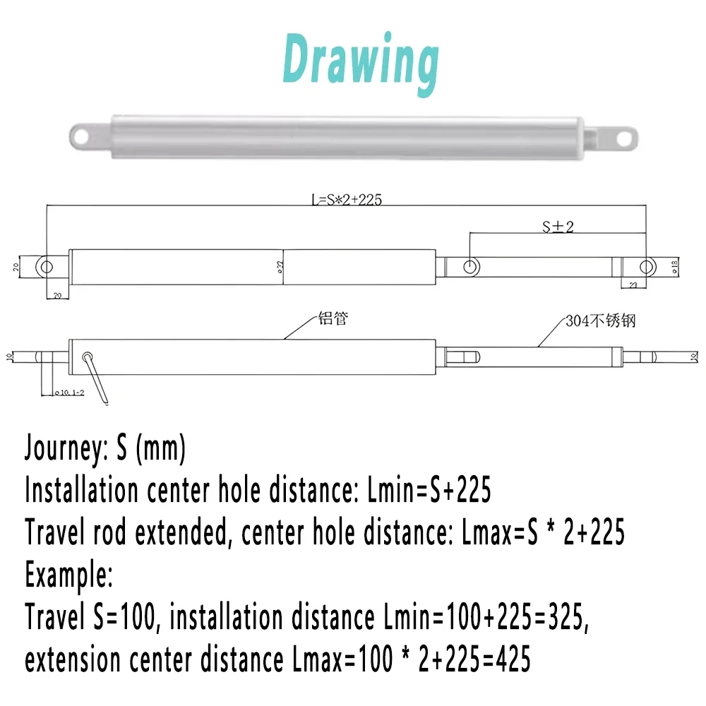 32mm Pen Type High Thrust Linear Actuator with Protection Module Metal Electric Push Rod Max Load 110Kg 10-900mm For Smart Home