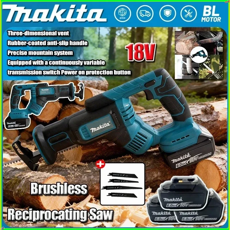 

Makita Cordless Brushless Reciprocating Saw Power Saw for Wood / Metal Cutting with 4pcs Blades for 18v Battery