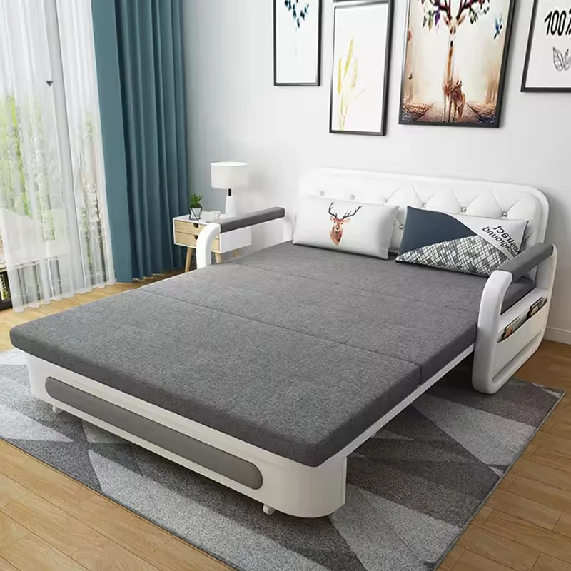 Modern multifunctional metal fabric sofa bed convertible futon frame low price reclining foldable hotel school living room