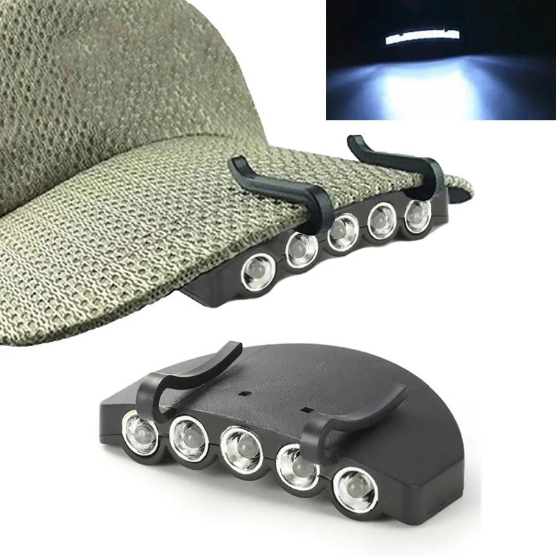 Outdoor Bright 5-LED Cap Light Headlight With Battery HeadLamp Head Flashlight Head Cap Hat Light Clip On Night Fishing Lights