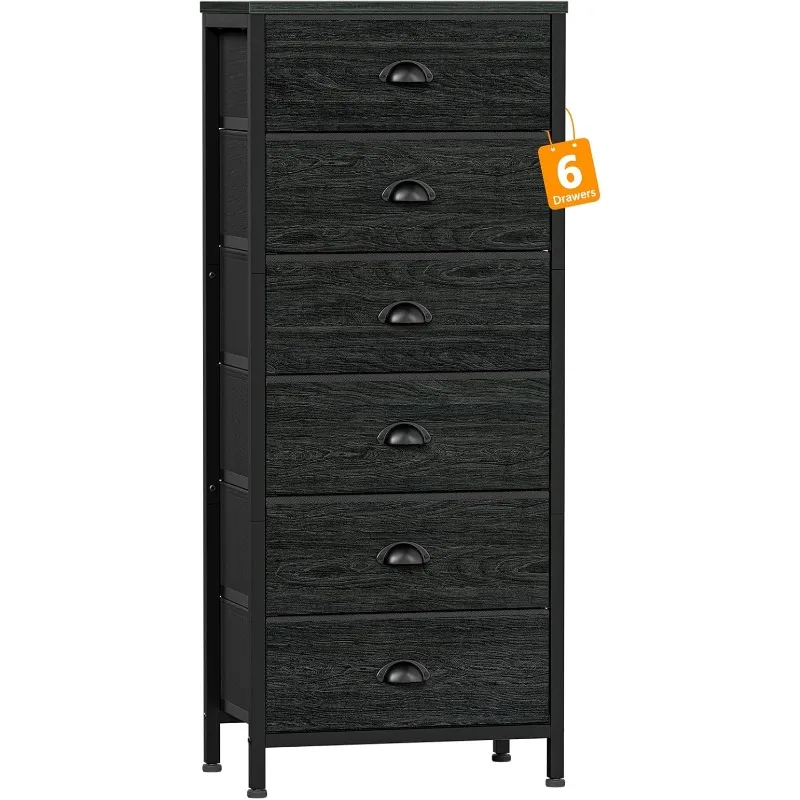 

Tall Dresser with 6 Drawers,Vertical Bedside End Table and Chest for Bedroom,Black Storage Tower Dorm Nightstand