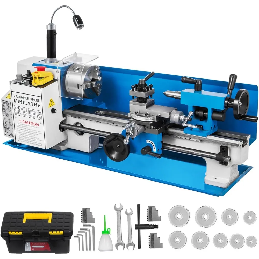 

7x14inch Precision Metal Lathe, Bench Top Mini Lathe, 550W, Variable Speed 50-2500 RPM, Nylon Gear, with Movable Lamp
