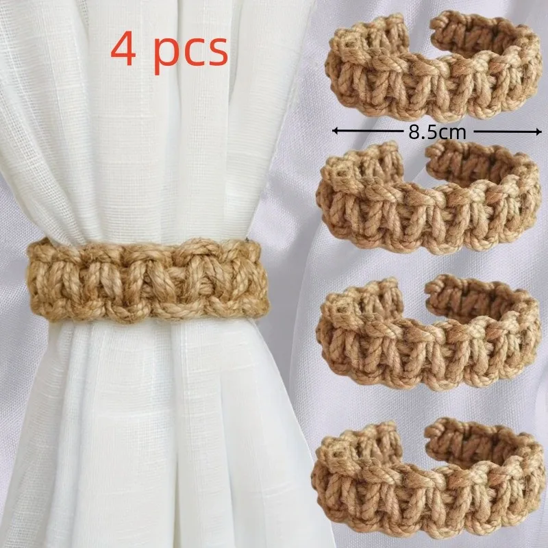 ABKW-Curtain Accessories Tie Backs, Natural Cotton Linen Rope Drapery Holdbacks For Rustic Home