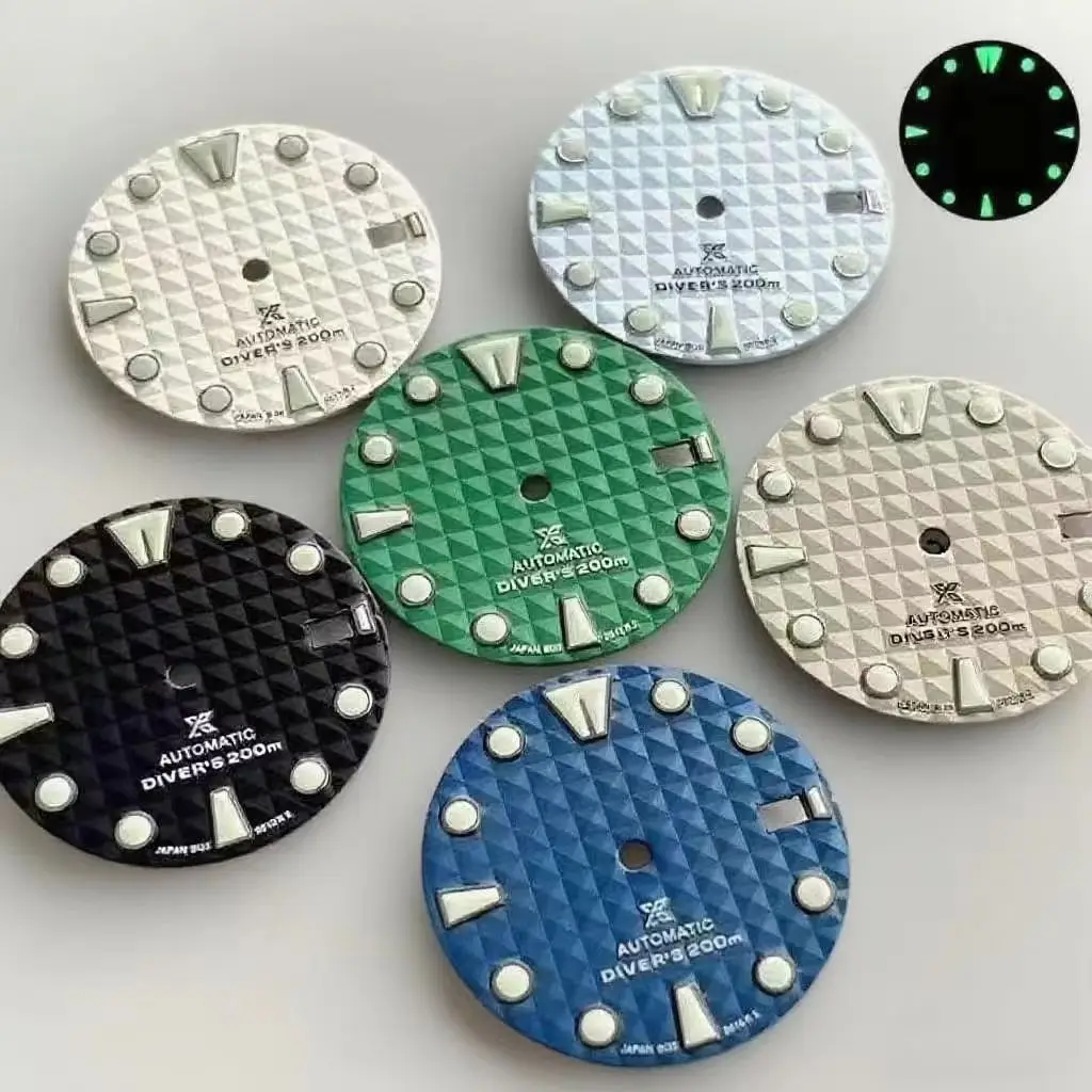 

28.5mm new waffle green luminous dial compatible with NH35 movement modified watch accessories