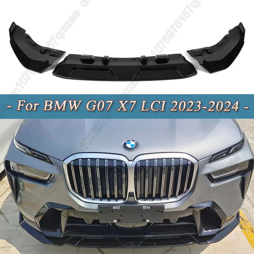 

For BMW G07 X7 LCI 2023-2024+ 3Pcs Black Car Front Bumper Lower Splitter Lip Spoiler Diffuser Guard Cover Front Lip Body Kits