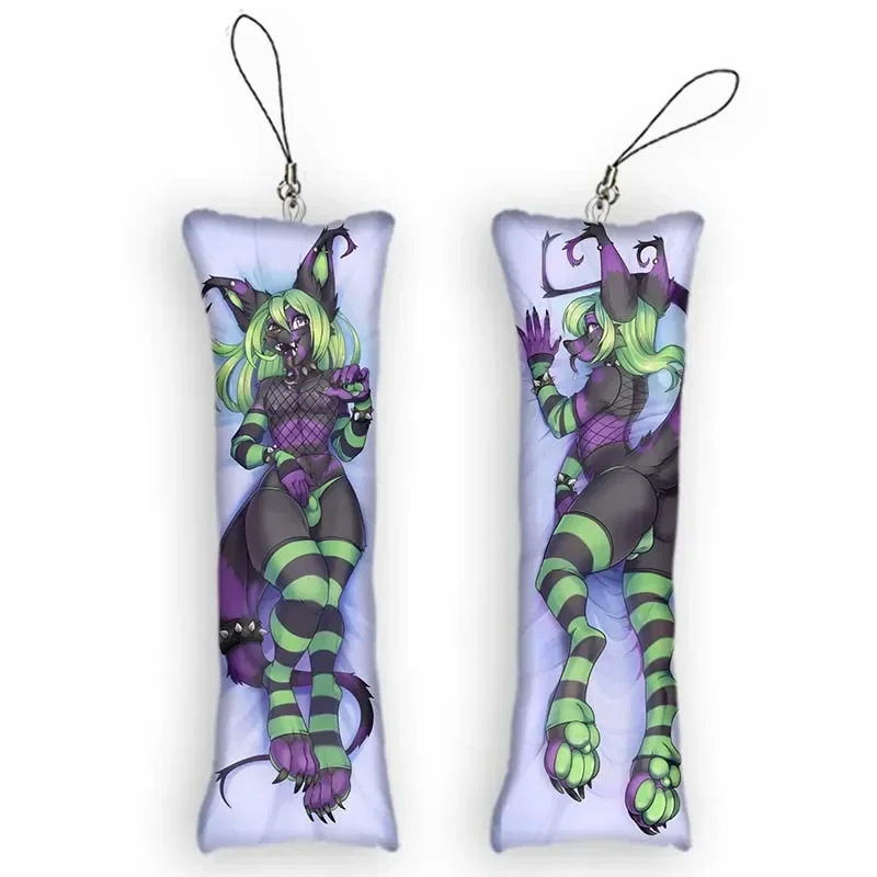 

FashionMini Furry Dakimakura Pendant Keychain Original Design Swyvel Double-Sided Print Ornament Cute Small Pillow Pendants