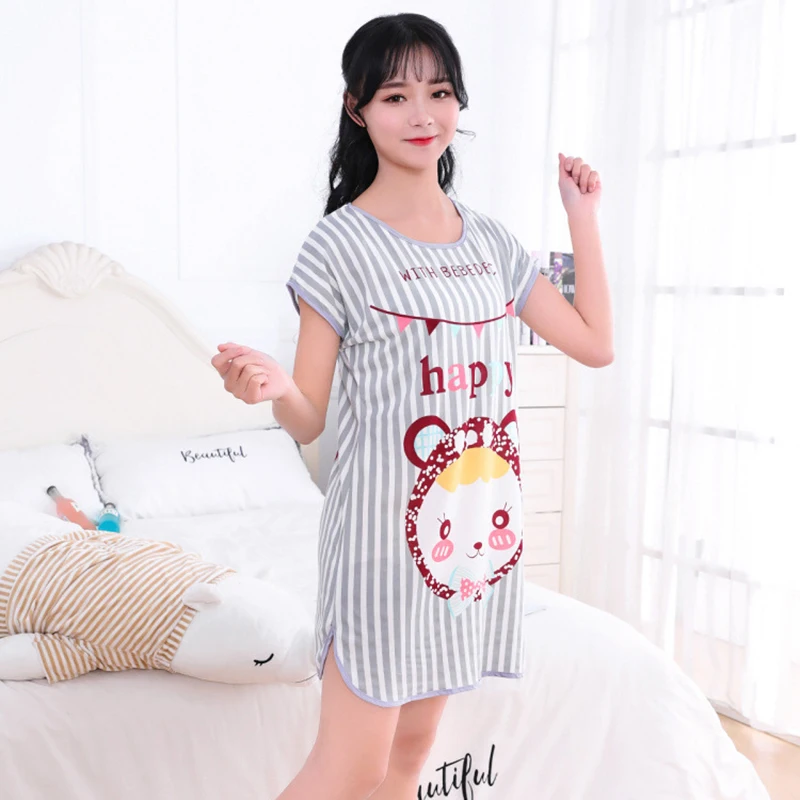 Women Printed Cartoon Sexy Sleepwear Round Neck Lingerie Cute Nightdress One Piece Thin Summer Female Pajamas Nighty Home Wear