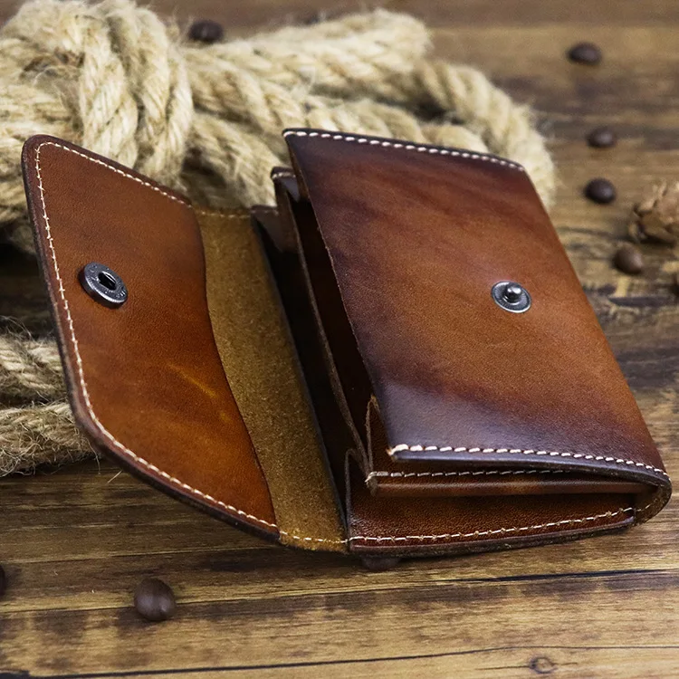 Hot Retro Mini Leather Credit Card Wallet for Credit Cards Genuine Leather Bifold Minimalist Wallet for Cards Women Cow Leather
