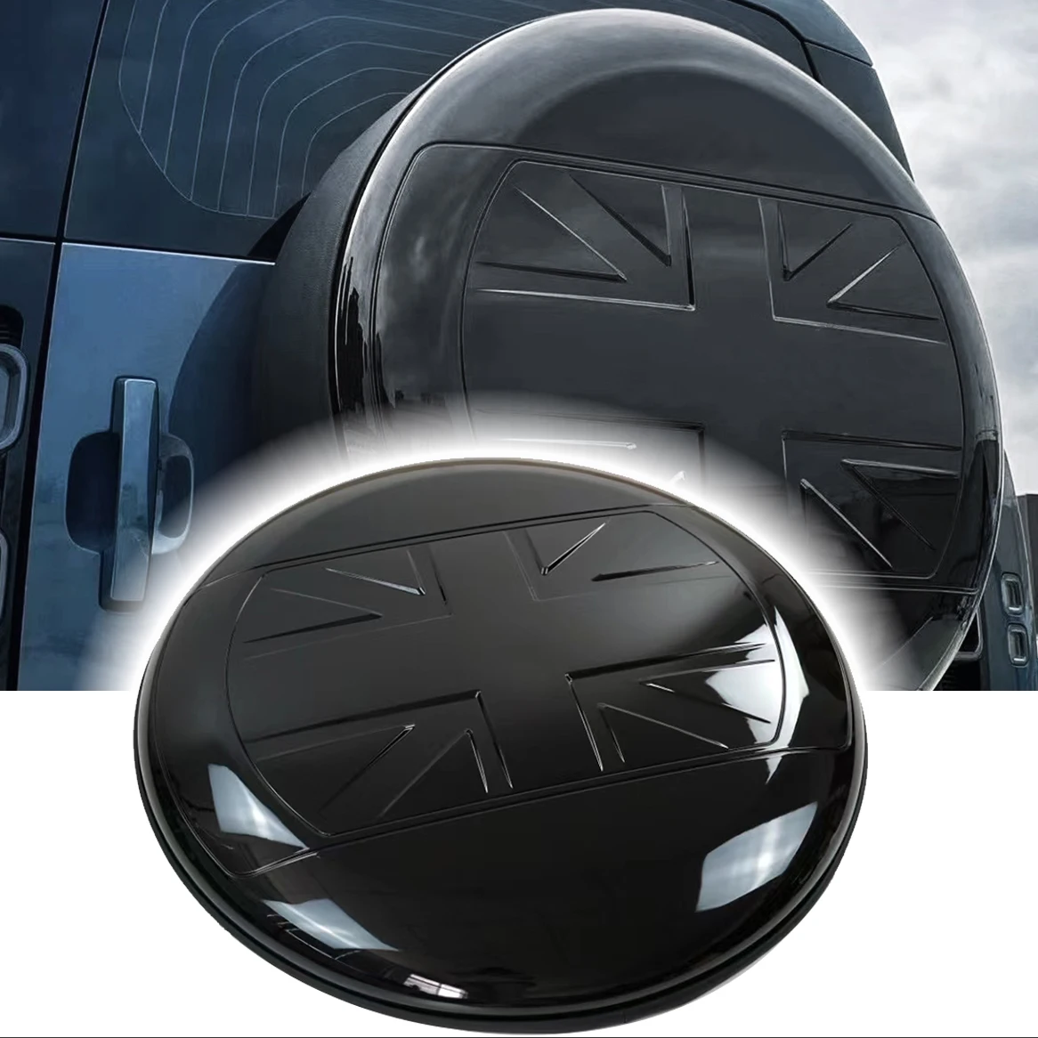 Santorini Black ABS Spare Tire Cover fits for LR Defender 110 90 130 2020-2024 Spare Tyre Wheel Cover Protector