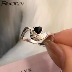 Foxanry Black LOVE Heart Ring for Women Couples New Fashion Creative Design Irregular Geometry Birthday Party Jewelry Gifts